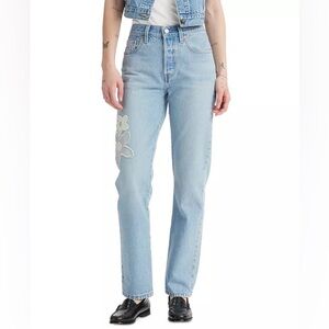 Levi’s 501 Original Fit Women’s Straight Leg Light Wash Flower Jeans 31x30